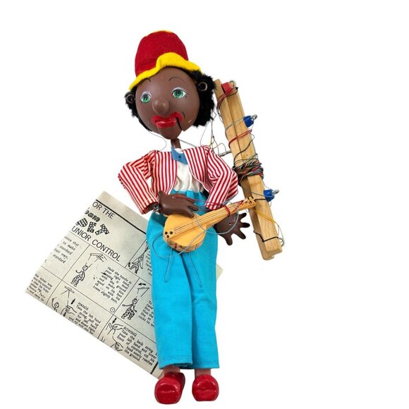 Pelham Toy Puppet Marionette Minstrel with Banjo Vintage Made in England